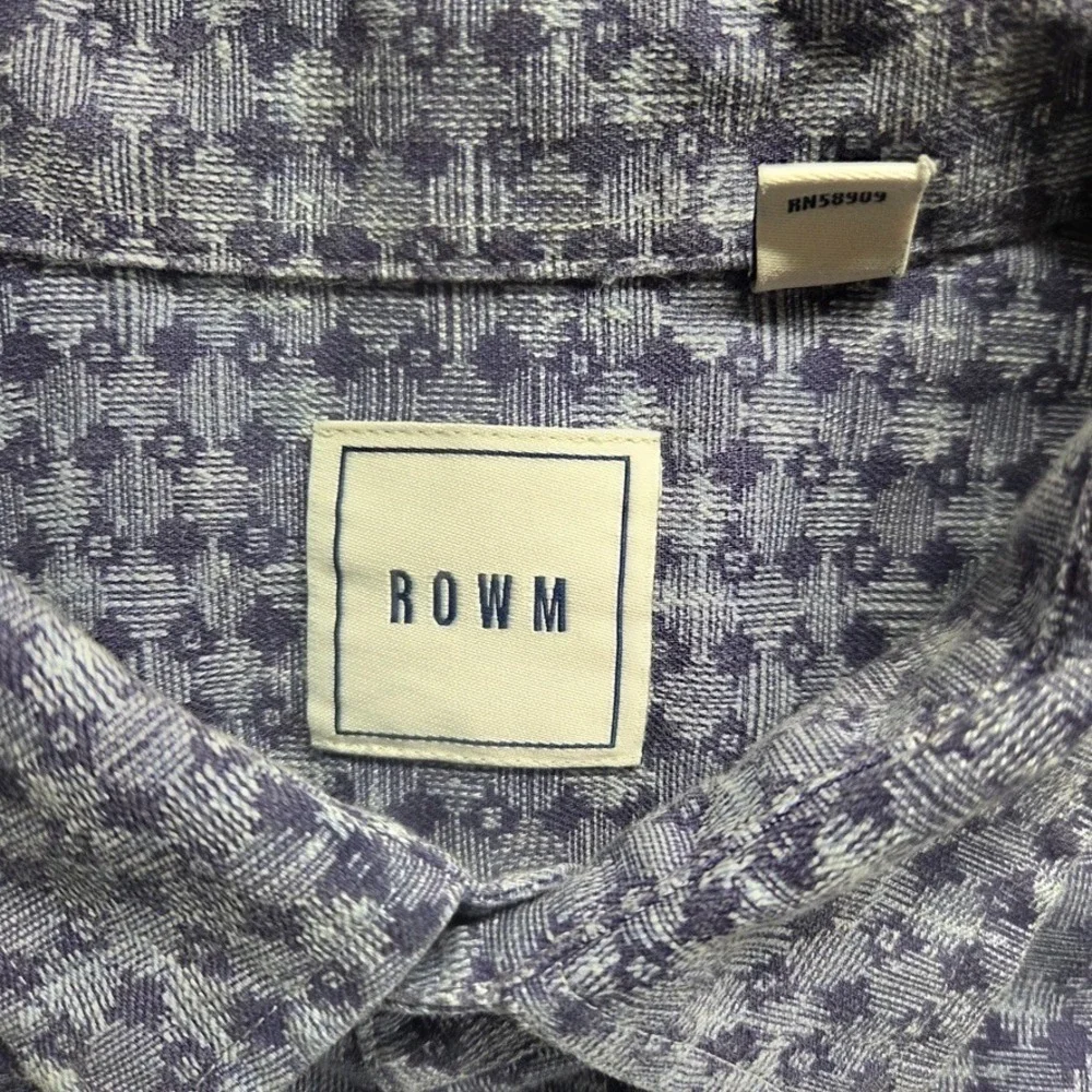 ROWM Shirt Mens Large Blue Button Down Short Sleeve Geometric Beach Vacation